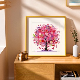 Zhenqing Printed Cross Stitch Kits 11CT,Tree of Life Cross Stitch,DIY Embroidery Starter Kits Easy Patterns, Embroidery Crafts Cross-Stitch Supplies12X12 inch (66879)