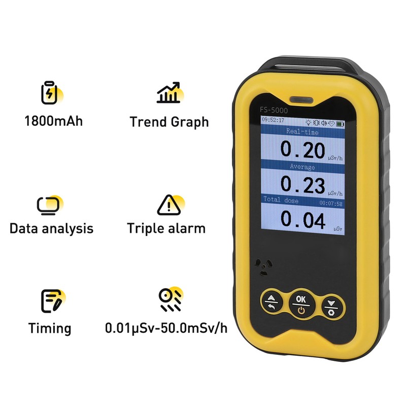 Portable Radiation Monitor 0.01μSv/h‑50msv/h 1800mAh 2.4 in TFT LCD Screen