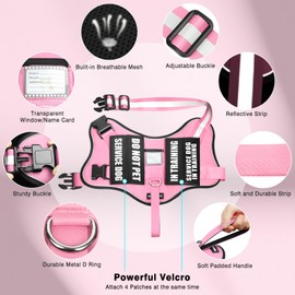 MOOGROU Service Dog Vest Harness and Leash Set+10 Patches,No Pull&Easy Walk Reflective Dog Harness with Soft Padded Handle for Training/Everyday,Fit Small/Medium/Large/Extra-Large Dogs(Pink M)