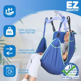EZ Assistive Patient Lift Sling, Fully Body Lifting Sling with Twisted Fabric,500 lbs (Blue, Large-Blue)