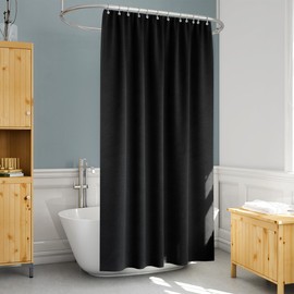 Curoayood Shower Curtain for Bathroom,Machine Washable Light Weight Fabric Woven Bath Curtain Waterproof Rideau de Douche 72x78 inch Black with Stainless Steel Hooks