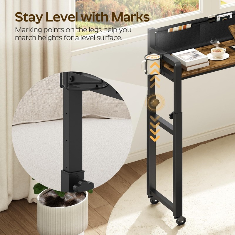Overbed Table with Wheels, Height Adjustable, Recliner Table with Charging