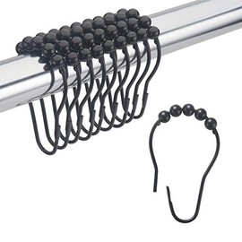 Amazer Shower Curtain Hooks, Rust-Resistant Metal Glide Shower Hooks Rings for Bathroom Shower Curtains Rods, Set of 12, Matte Black