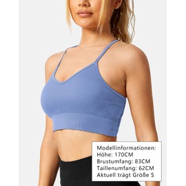 ZAAYO Women's Gym Bra Padded Crossback Fitness Sports Bra Removable Chest Pad Yoga Tops Knitted Seamless Sportswear, lightblue
