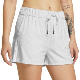 Willit Women's Athletic Running Shorts Yoga Lounge Active Hiking Shorts Comfy Lightweight with Pockets 2.5" Heather White XL