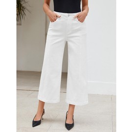 GRAPENT White Cropped Jeans White Jeans Women Wide Leg High Rise Jeans for Women Western Jeans for Women Teacher Outfits for Women Womens Ankle Jeans Cream White Size Medium US Size 8-10
