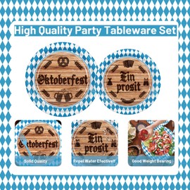 161 Oktoberfest Party Supplies Dinnerware Set - Bavarian German Design with Plates Cutlery Cups & Tablecloth-Blue Diamond Themed Decor for 20 Guests Perfect for Beer Festival, Oktoberfest Celebration