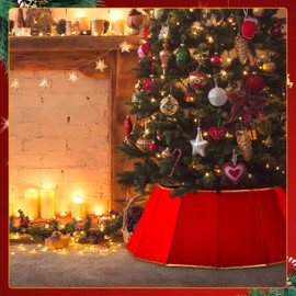 JellyArch Christmas Tree Collar, Foldable Christmas Tree Ring Xmas Tree Stand Base Cover Collapsible Christmas Tree Bottom Cover for Holiday Artificial Christmas Tree Decoration(Red,Velvet)