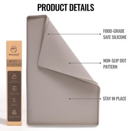 MateeyLife Dog & Cat Food Mat, Waterproof & Nonslip Silicone Feeding Mats for Dogs and Cats, Raised Edge Tray for Messy Drinkers, 22"x14", Taupe