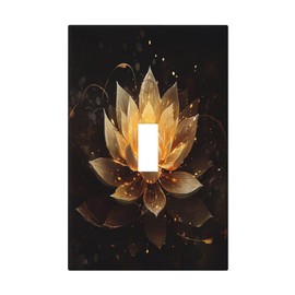 Lotus Black And Gold Flower Zen Spiritual Golden Floral 1 Gang Light Switch Plate Decorative Single Toggle Wall Plate Cover Electrical Switchplate Faceplate for Bedroom Room Decorate