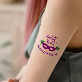 Mardi Gras Temporary Tattoos Stickers for New Orleans Birthday Festival Carnival Masquerade Parades Party Decorations Favors Supplies