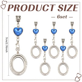 MAYJOYDIY 6 Sets Alloy Oval Rhinestone Photo Charm,86mm Silver White Crystal Pendant Wedding Bouquet Memorial Photo Locket Charm, for Wedding Bridal Bouquet Keychain Jewelry Keepsake Making