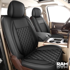 HChengkikz Car Seat Covers for RAM,Luxury Leather Car Seat Cover,Custom Fit for 2002-2024 1500 2500 3500, Compatible with Crew Quad Regular Mega Cab, with Car Seat Cushion(Style3,Black)