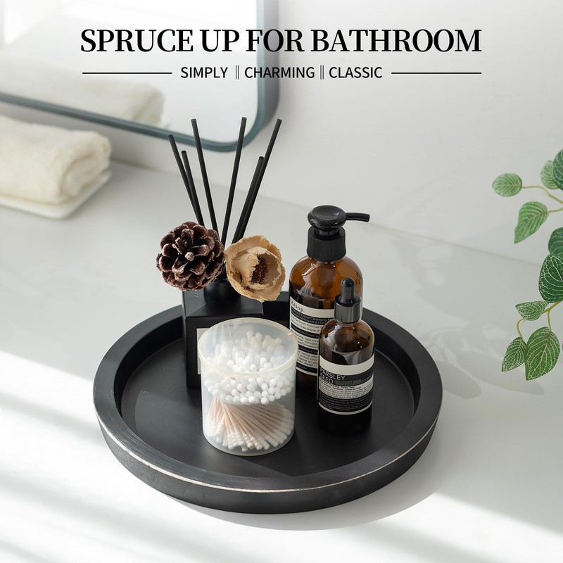 Hanobe Black Round Decorative Coffee Tray Wooden Trays for Coffee