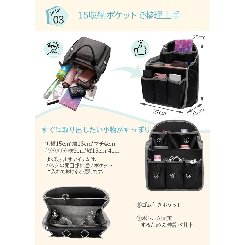 Bag-in-Bag, Backpack, Improved 15 Pockets, A4 & B5, Storage Organization,