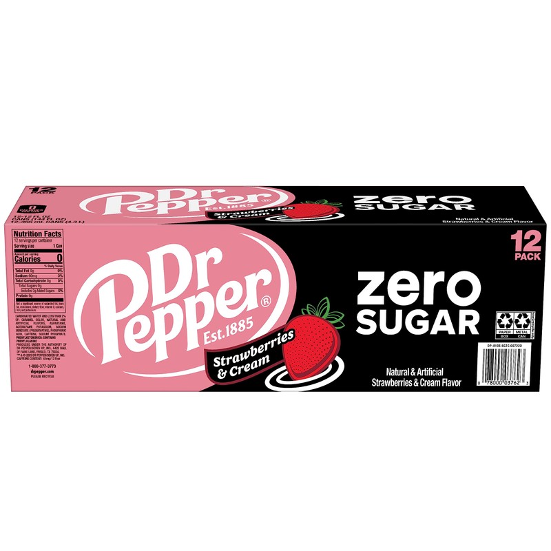 Dr Pepper Zero Strawberries and Cream Soda, 12 fl oz