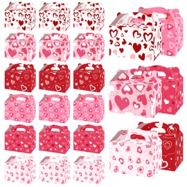 GRMIKBU 24 Pcs Bakery Treat Boxes Heart Prints Cardboard Box Valentine Bakery Boxes Party Favor Boxes for Holiday Pastries Box Wedding Doughnut Candy Gift Giving Box