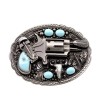Style Pistol Revolver Gun Belt Buckle Feathers Turquoise Indian American