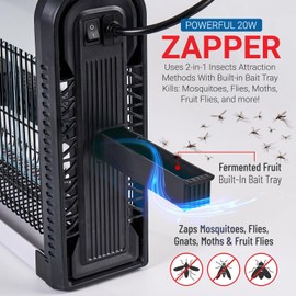 Advanced 2-in-1 Indoor Bug Zapper, Powerful 3500V Flying Insect Zapper, Built-in Bait Tray, Uses 2-in-1 Methods to Attract & Zap Fruit Flies, Mosquitoes, Flies, Gnats, Moths, & More. - 2 Free Bulbs