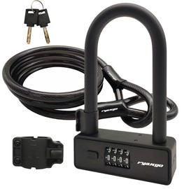 RYANGO Bike U Lock, Heavy Duty Anti Theft U Lock with 6ft Steel Cable, 4-Digit Combination Type Bicycle U Lock with Mounting Bracket for Bike, Motorcycle, Scooter, Door, Fence
