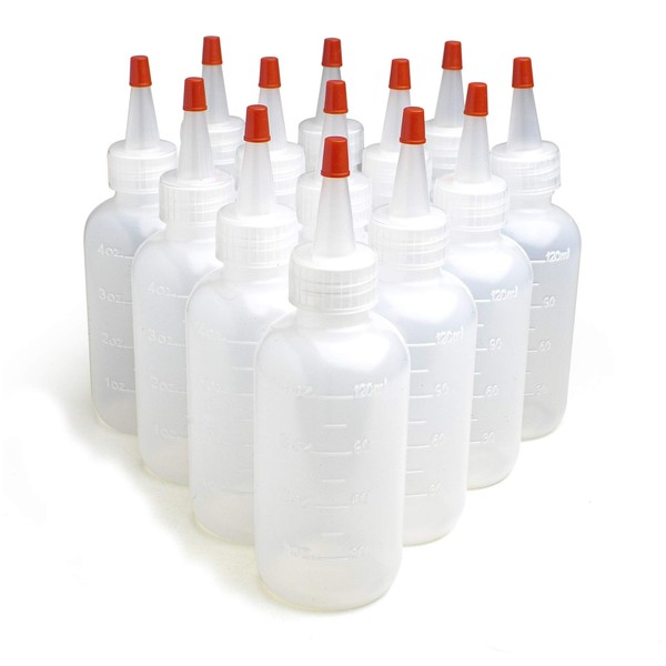 Bastex 13 Pack 4 Ounce Plastic Squeeze Bottles With Caps and Measurements. Small Mini Squeeze Bottle for Arts and Crafts, Paint, Icing, Liquids, Condiment, Glue. Sauces and More