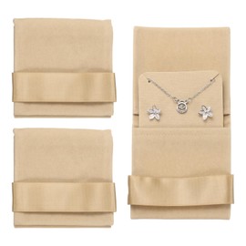 sourcing map Velvet Jewelry Pouch with Insert Pad 3.5 x 3.3 Inch Soft Jewelry Package Gift Storage Bag Easy to Carry Fit for Rings Necklace Bracelet, Beige