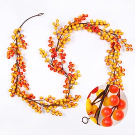 RECUTMS Artificial Berry Garland 6.4FT Orange Berry Garland for Christmas Tree Mantel Artificial Christmas Berry Garland Christmas Decorations Indoor Home Decor Table(Orange Fruit)