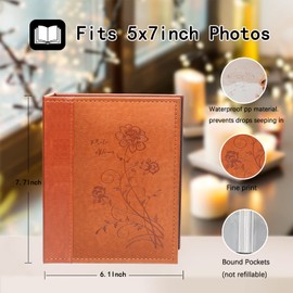 Artmag Photo Album 5x7 Clear Pages Pockets Leather Cover Slip Slide in Photo Album Book Holds 50 Vertical 5x7 Photos Picture Book for Wedding Family (Brown)
