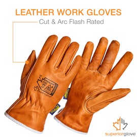 Superior Glove Goat Grain Leather Work Arc Flash Gloves with ParaActiv Cut Resistant Protection - Endura Safety Gloves Water Resistant 378GOBKL (1 Pair) Size XX-Large
