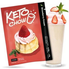 Keto Chow Strawberry Cream Core (w/Stevia) - Keto Meal Replacement Shake Powder - Nutritionally Complete - Low Carb - Delicious Easy Meal Substitute - Protein Rich & Dairy Free - Single Meal Serving