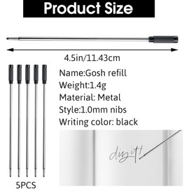 TRHDFW 5Pcs Black Pen Refills, Replaceable Ballpoint Pen Refills Compatible with Cross Ballpoint Pens, Standard Medium Point Metal Pens Refills Suitable for Most Ball Point Pens - Easy to Install