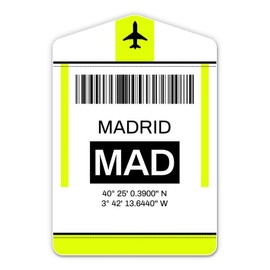 Squiddy Madrid Barajas Airport Code MAD Travel Luggage Tag - Vinyl Sticker for Car, Laptop, Notebook (5" high)