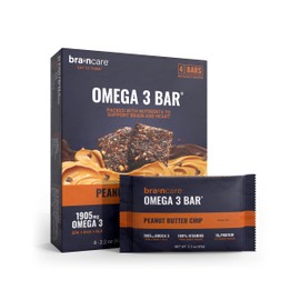 Braincare Omega 3 bar Peanut Butter Gluten-Free Protein Snacks, 1,905mg Omega-3, Perfect High-Protein Meal Replacement Breakfast Bars for Healthy Adults (4 Count)
