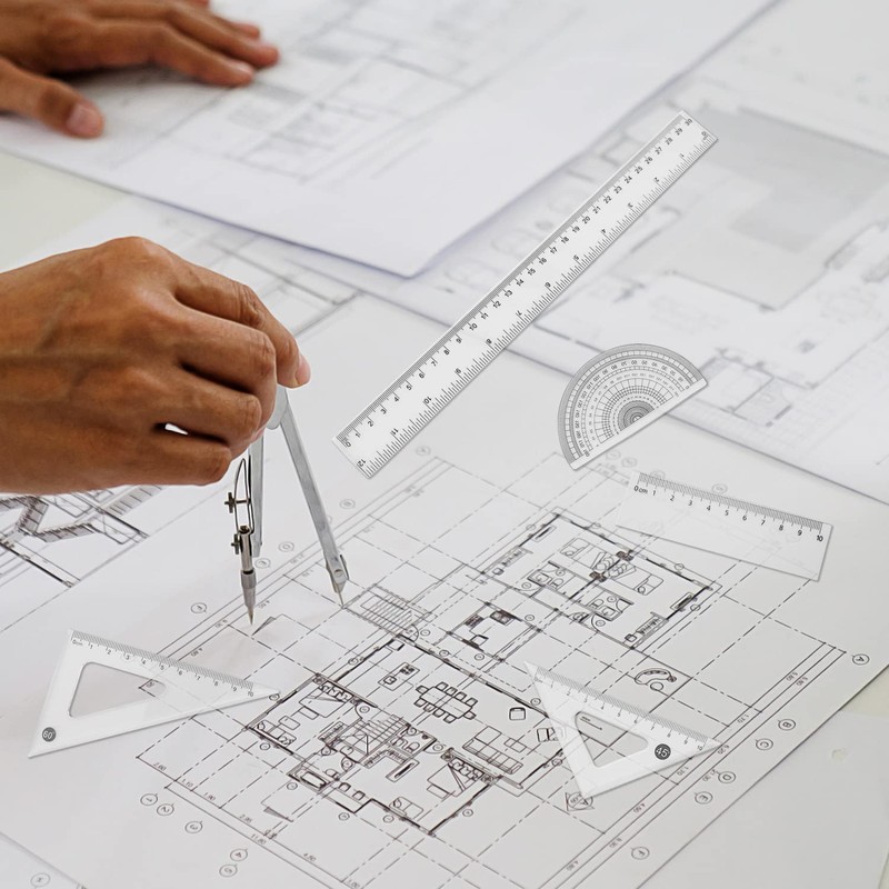 7 Pieces Plastic Ruler, Transparent Precision Ruler, Double Sided Ruler