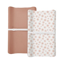 Changing Pad Cover for Baby Boy Girl 2 Pack, Muslin Changing Table Pad Covers with Boho Style, Neutral Nursery Bedding Essentials Soft and Breathable(Dusty Rose & Flower-A)