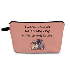 YULUENZE Wise Pug Mom Cosmetic Bag Pug Pattern Pink Small Cute Organizer Bag with Zipper Happy Pug Mom Makeup Bag Present for Pug Mom Pug Lovers Women Friends