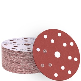 ALPXUXP Sandpaper 150 mm Velcro 240 Grit 15-Hole Sanding Discs Professional for Round Orbital Sanders (Pack of 50)