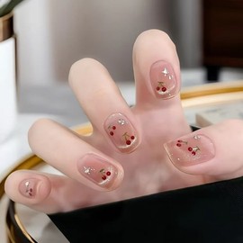 10-Piece Luxurious Cherry Cat Eye Handmade Short Press-On Nail Set Sg956-[S]+Tool Kit Set 20ea