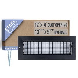 Fits 12x4 Duct Opening Steel Adjustable Air Supply Grille by Handua | Register Vent Cover Grill for Sidewall and Ceiling | Black | Outer Dimensions: 13.75" X 5.75"