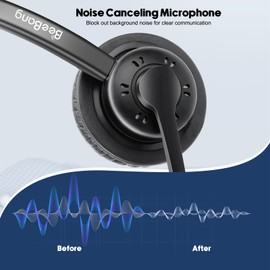 Beebang Telephone Headset with Pro Noise Canceling Microphone, RJ9 Phone Headset for Office Call Center Landline Deskphone, Work for Mitel NEC Shoretel Aastra Uniden Allworx Toshiba