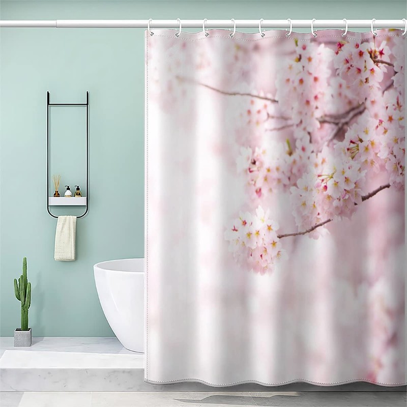 AASIRA Shower Curtain Anti-Mould Pink Sakura Bathroom Bath Waterproof Shower