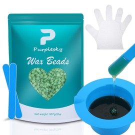 PURPESKY Wax Beads Bulk, 2lbs Hard Waxing Beans for Hair Removal, Brazilian Coarse Wax for Face, Leg, Bikini, Home Waxing Kit with Collapsible Bowl/Pot & Collapsible Bowl (Aloe)