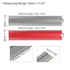 2pcs Folding Straight Rulers 30cm Metric Aluminum Alloy Protractor Foldable Ruler Geometric Measuring Tool with Angle Line for Architects Artists Office (Gray + Red)