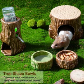 Kelivi Hamster Food Bowl, 2 Packs Ceramic Tree Hamster Bowls Guinea Pig Food Dish Water Bowls for Gerbil Mouse Chinchilla Hedgehog