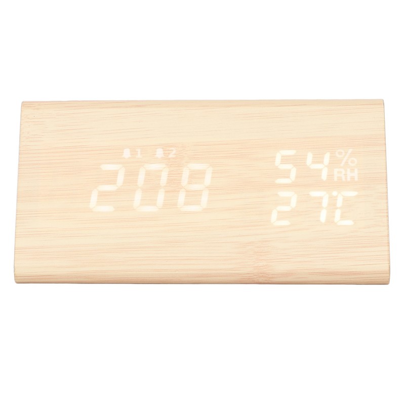 LED Digital Alarm Clock Multipurpose Wooden Clock with Voice Control