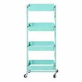 Origami 4 Tier Foldable Powder-Coated Metal Cart with Caster Wheels Organizer:_Turquoise