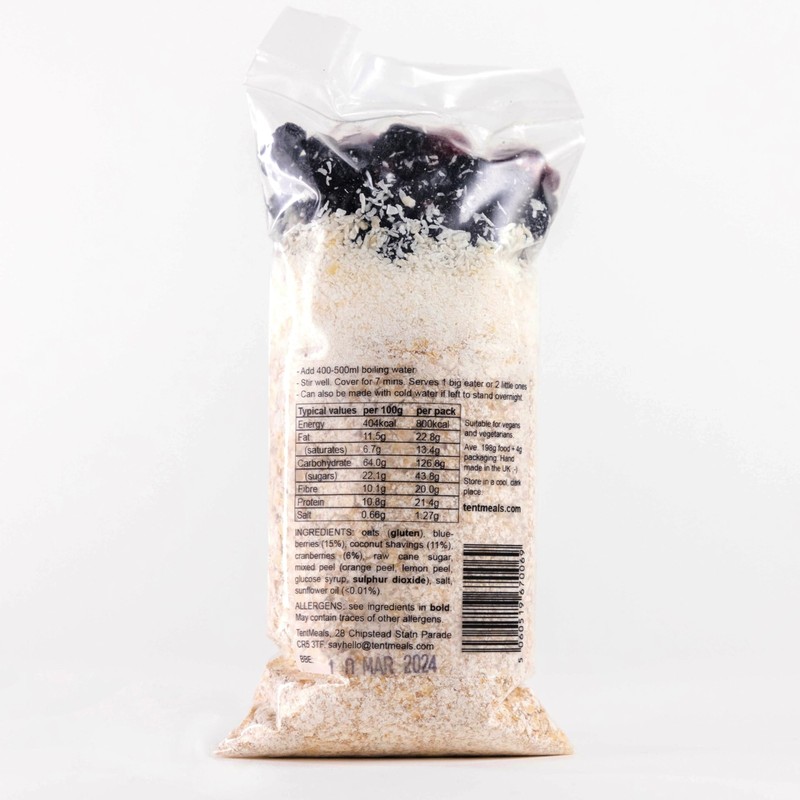 TentMeals Camping and Expedition Food: Blueberry Burst Porridge Breakfast. 1x