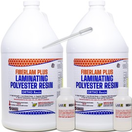 FIBERLAM Plus 1-10G Polyester Resin 1-10 Gallon +MEKP Hardener; Low Viscosity Coating for Laminating Fiberglass mat/Biaxle/Cloth; Boat/RV/Automotive/Canoe/Surfboard| Extended TACK Time (2 Gallon)