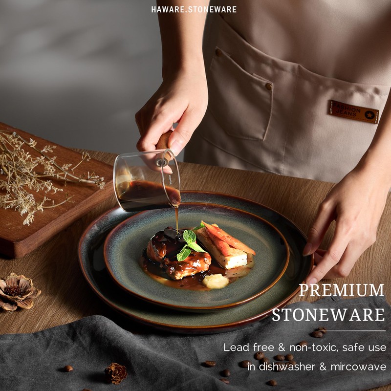 HaWare Dinnerware Sets, 24-Piece Stoneware Plates and Bowls Set, Dish