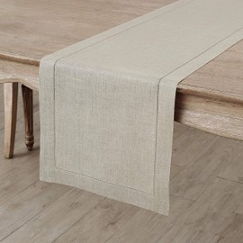 Solino Home 100% Pure Linen Hemstitch Table Runner - 14 x 72 Inch, Handcrafted from European Flax, Machine Washable Classic Hemstitch - Natural